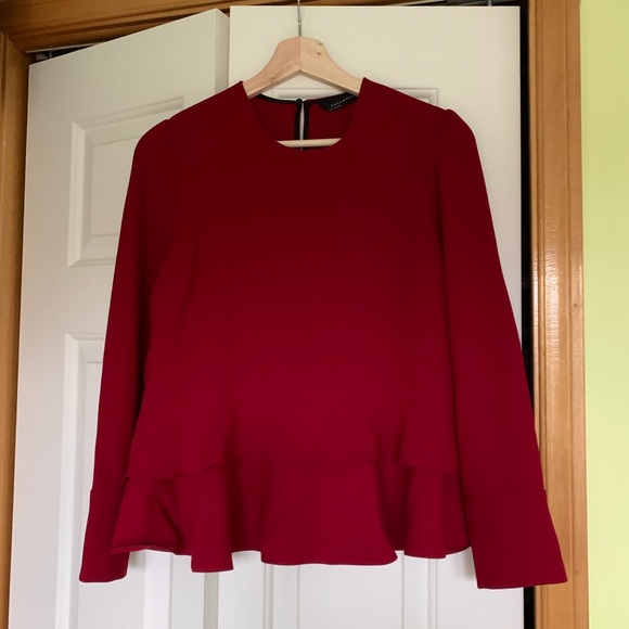 Zara ruffle peplum red top - Picture 9 of 11